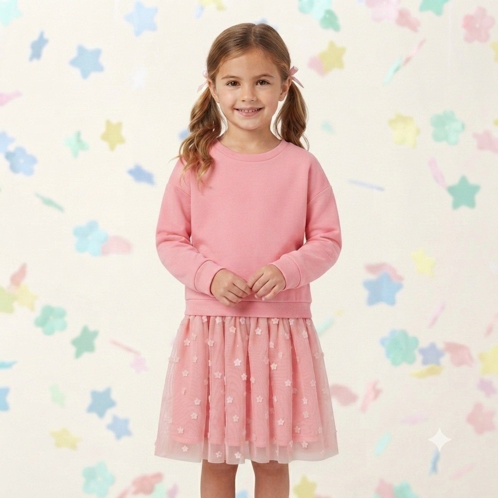 NWT Girls Cozy Sweatshirt Dress Pink Floral Bottom Long Sleeves Dress Size 6